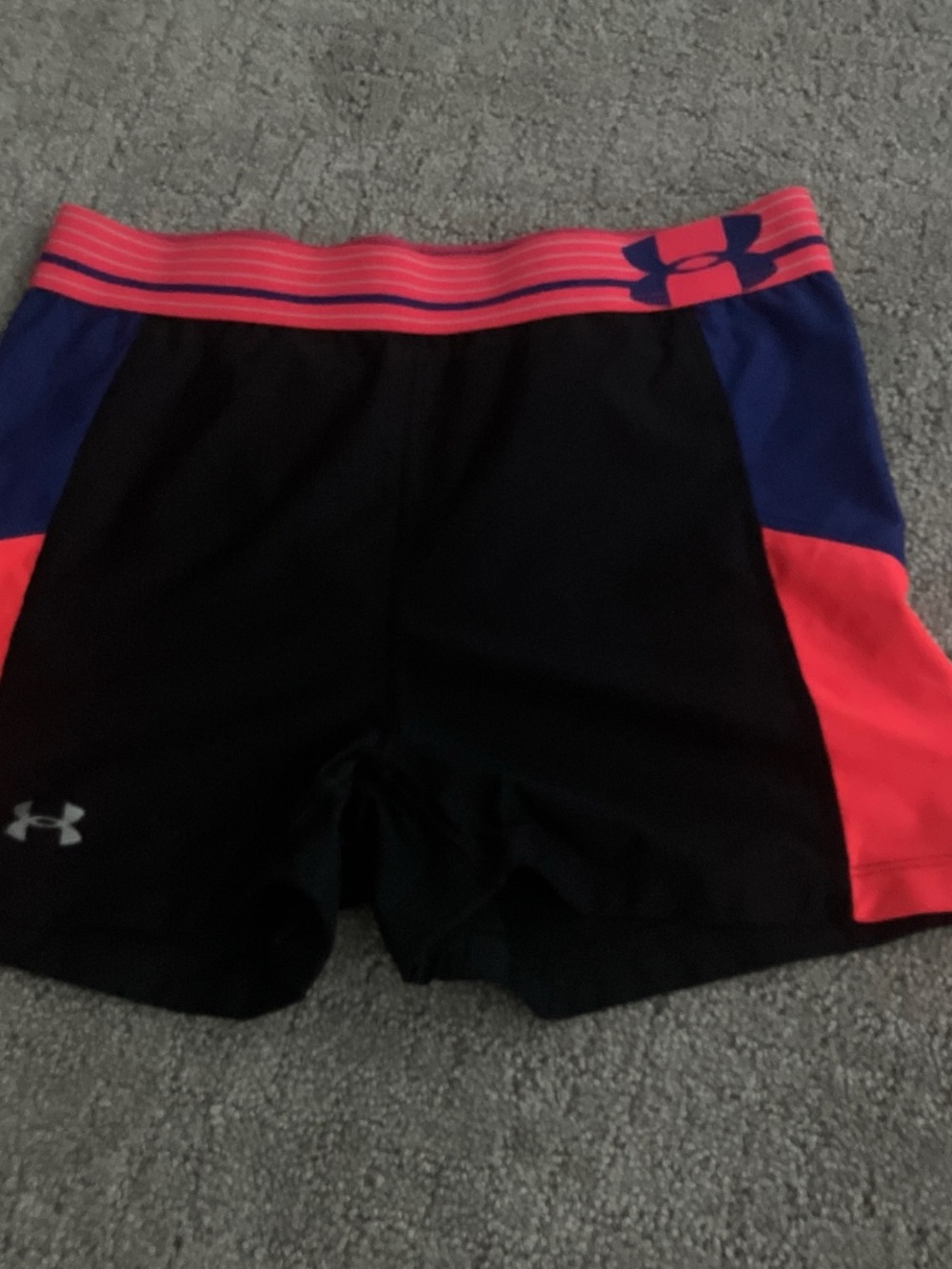 Under Armour Women’s Black Athletic Shorts with Pink and Blue Accents